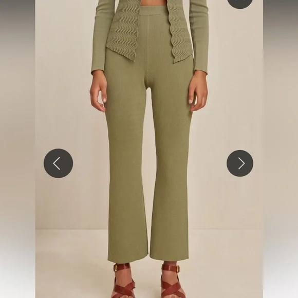 NWT Cult Gaia Linen Torina Sage Green Pants Wide Leg Ribbed
